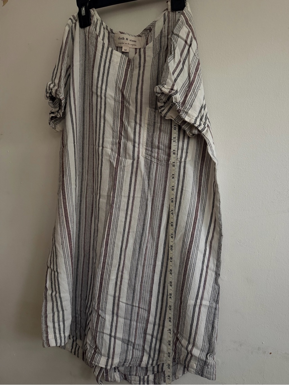 cloth & stone White Midi Dress with Gray and Brown Stripes